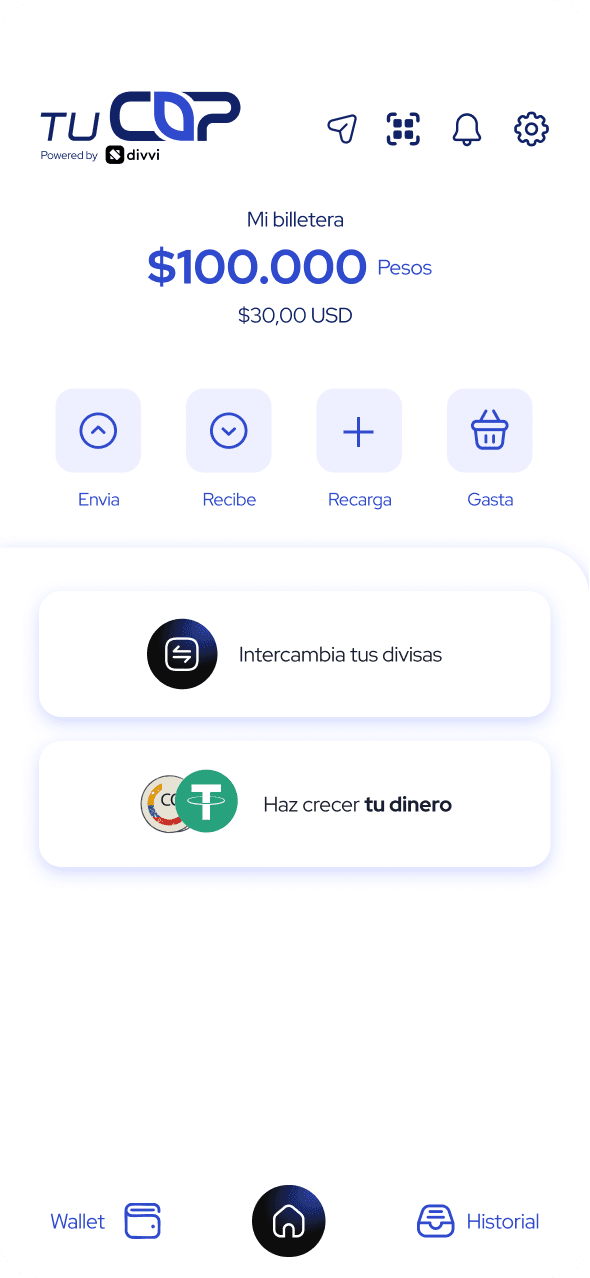 Billetera TuCOP con saldo en pesos
